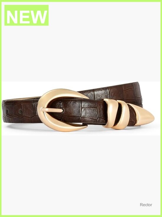 Faux Leather Belt with Gold Buckle for Jeans, Dress, Work main image 5